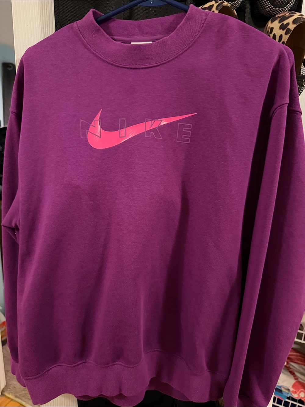 Nike Plum Crewneck Sweatshirt with Pink Swoosh XS